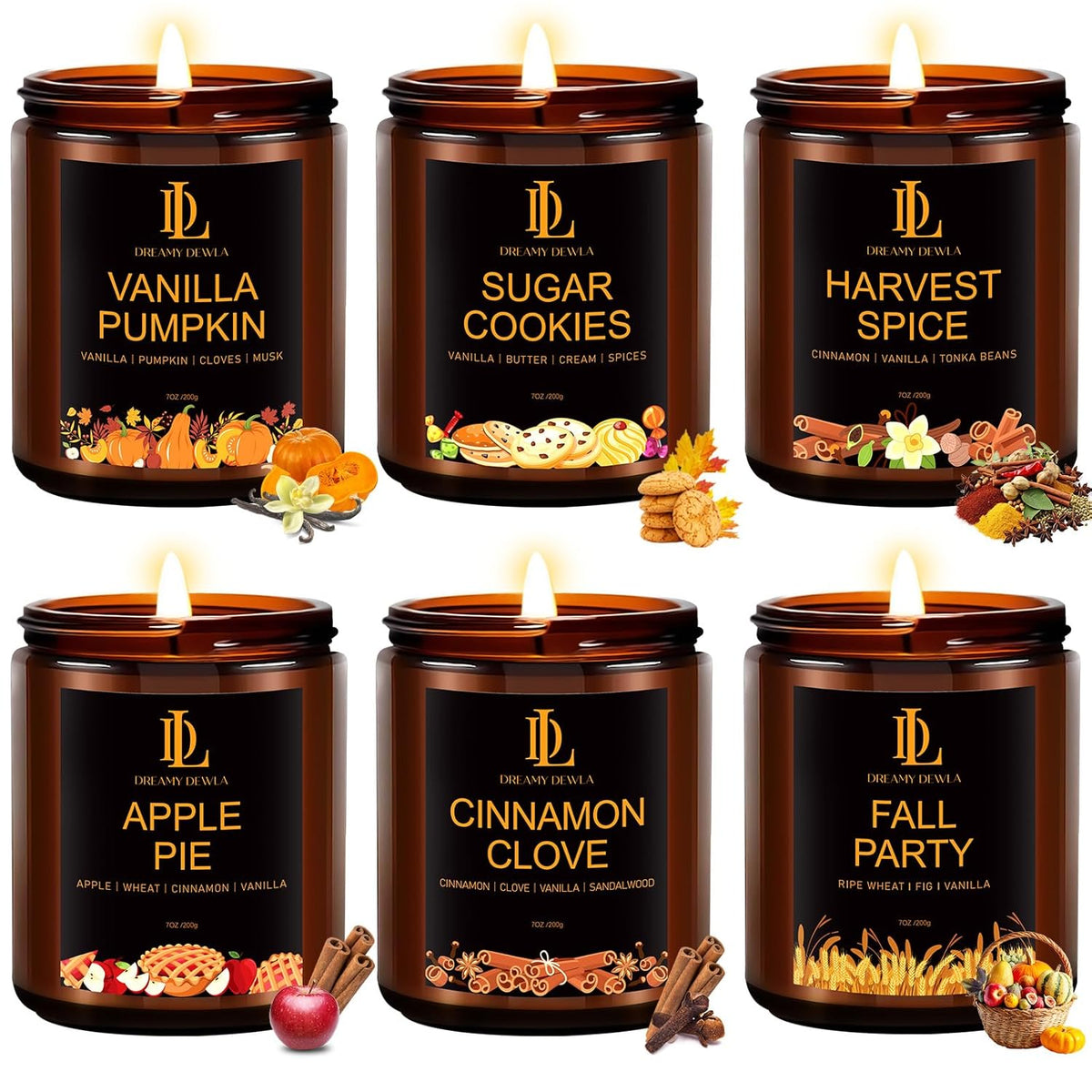 Winter Candles, 6 Pack Soy Candle Set, Winter Scented Candles For Home, Holiday Christmas Gifts For Women Men, Scents Of Sugar Cookies/Vanilla Pumpkin/Cinnamon Clove/Apple Pie/Harvest Spice/Fall Party