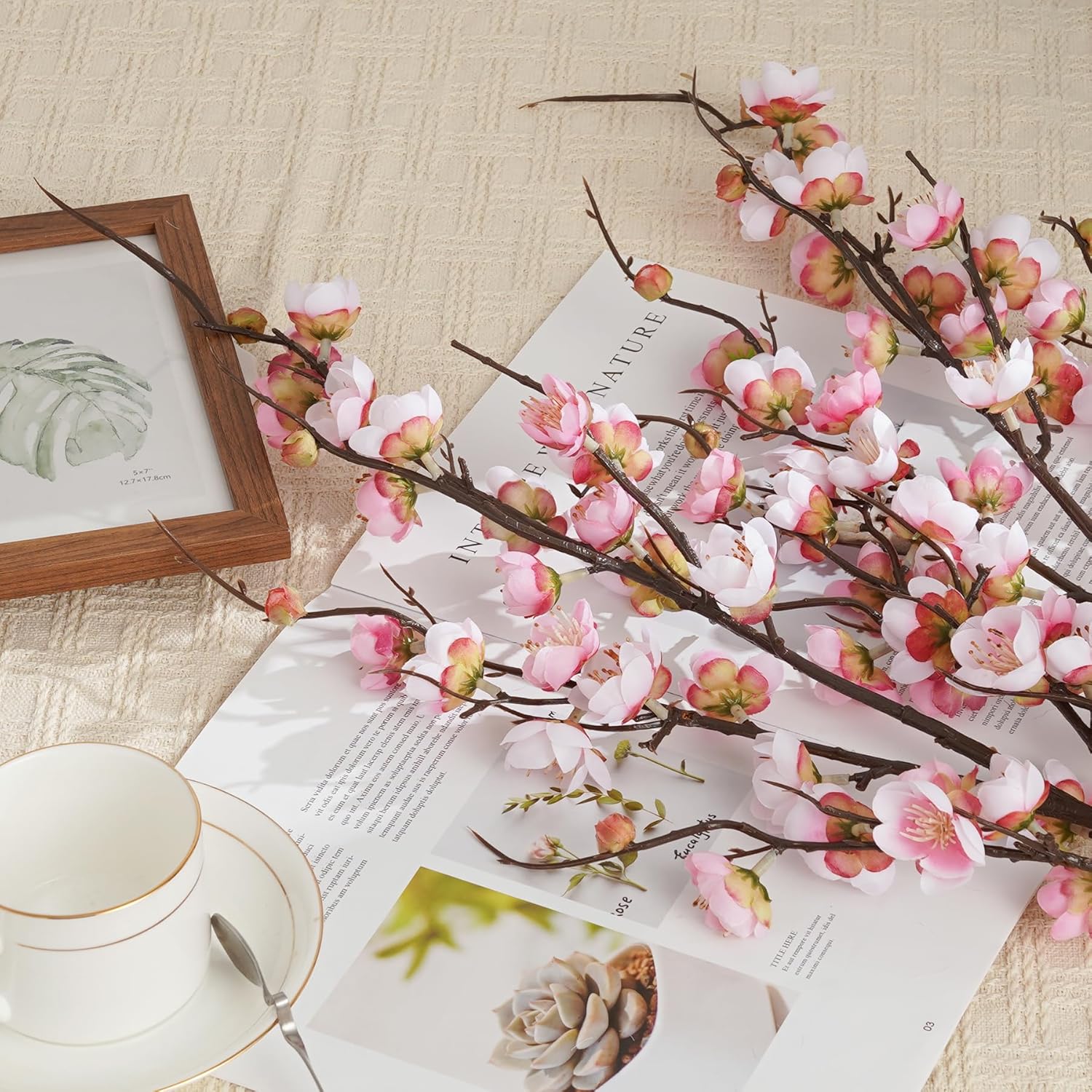 4 Pcs Cherry Blossom Branches Artificial Flowers For Spring Decor, 40 Inch Realistic Faux Flowers Long Stem Cherry Blossom For Indoor Home Wedding Party Table Centerpiece (Pink)