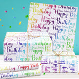 Happy Birthday Wrapping Paper, Gradient Bright Color, 7 Sheets Folded Flat 20X28 Inches Per Sheet For Occasion