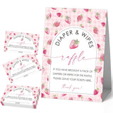 Strawberry Diapers And Wipes Raffle Game For Baby Shower, Diaper Prize Party Decorations, 1 Standing Sign And 50 Raffle Tickets Set, Congratulations For The New Baby