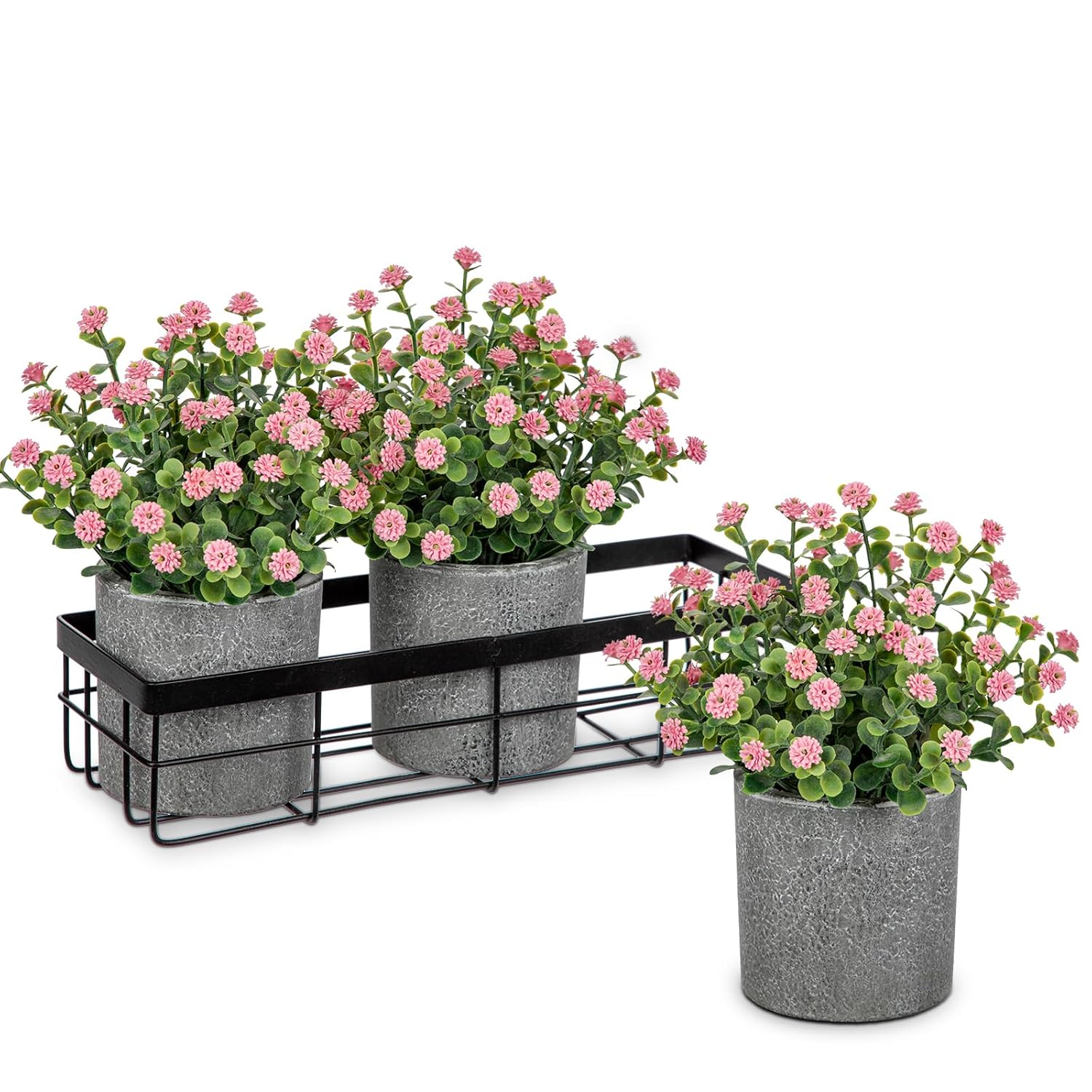 Baby'S Breath Artificial Flowers Table Centerpiece Decoration Potted Artificial Babys Breath Small Fake Plants For Shelf Desk Home Decor Fake Pink Babys Breath Flower With Vase