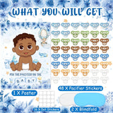Pin The Pacifier On The Baby Game, Blue Baby Shower Party Decoration Include Large Poster With Blindfold 48 Pacifier Stickers Game For Blue Bear Birthday Party Supplies(Brown)