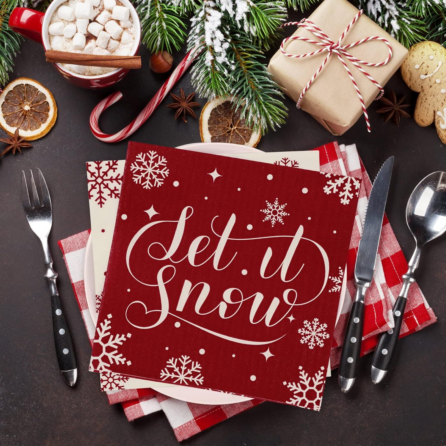 80 Pack Winter Napkins 6.5 X 6.5 Inch Christmas Red White Snowflake Disposable Napkins Winter Dinner Napkins Holiday Paper Napkins For Xmas Winter Birthday Party Decoration, 2 Design