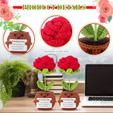 10 Pcs Valentine Positive Rose Crochet Gifts Bulk, Handmade Knitted Flowers With Inspirational Quotes For Galentine, Teacher & Coworker Appreciation, Desk Decor