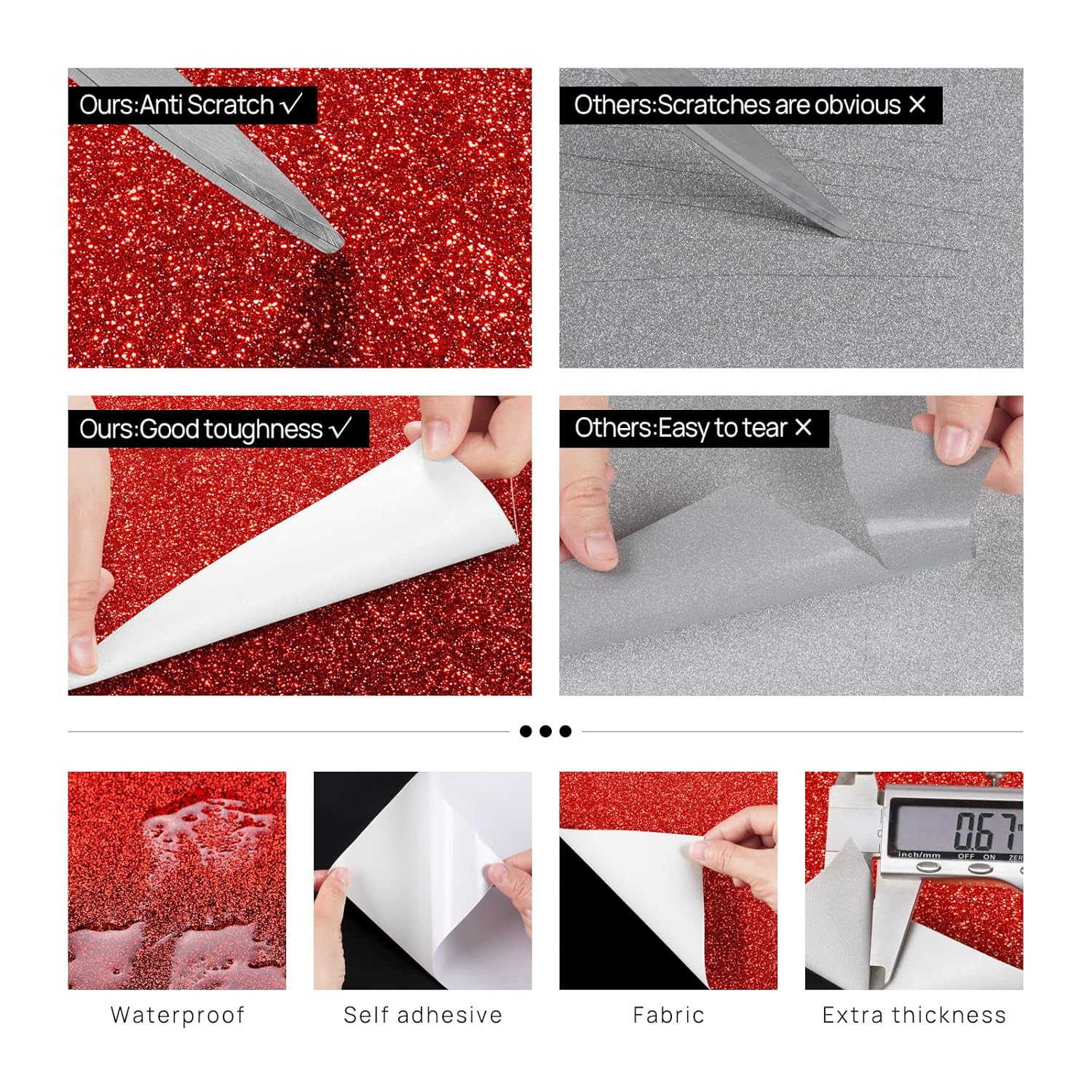 Ruby Red Glitter Wallpaper Sparkle Glitters Peel And Stick Wallpaper Red Glitter Contact Paper Self Adhesive Removable Glitters Fabric Wall Paper For Bedroom Cabinets Dresser Decor 15.8"X80"