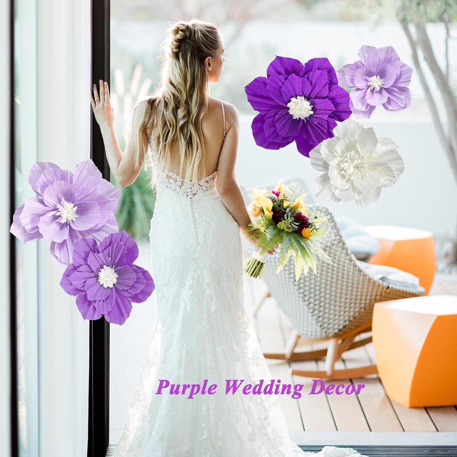 Purple Paper Flowers Artificial 3D Wall Décor Wedding Birthday Bridal Baby Shower Violet Lavender Light Dark Purple White Lilac Nursery Room Backdrop Centerpieces Girls Women Party Decorations