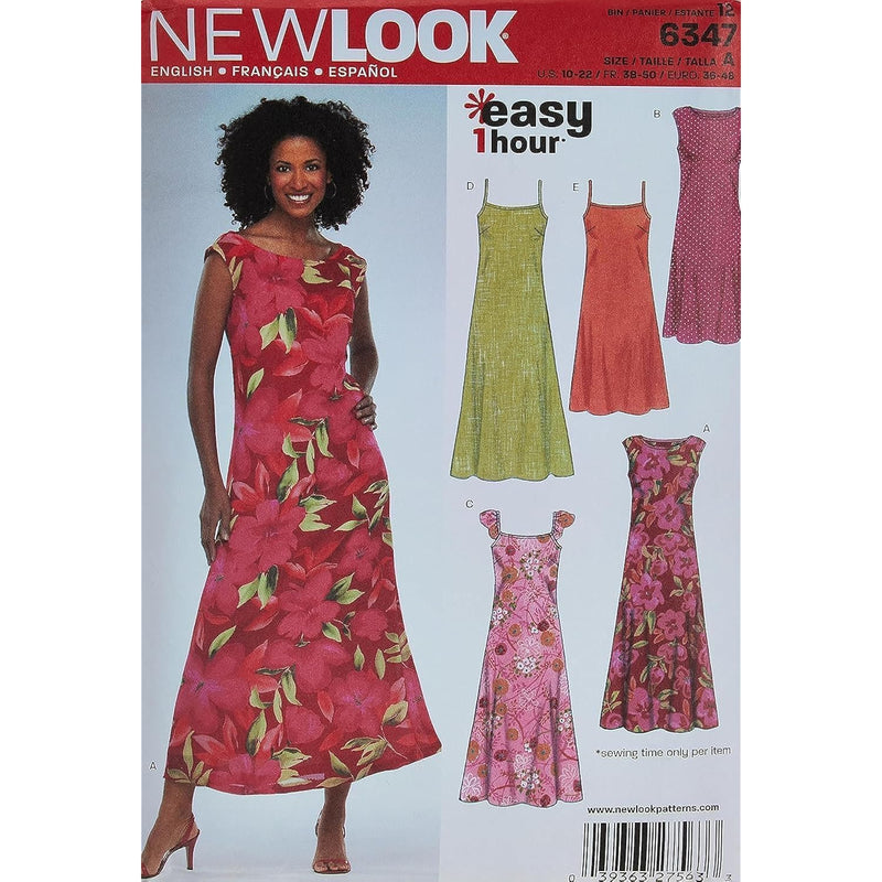 New Look Sewing Pattern 6347 Misses Dresses, Size A (10-12-14-16-18-20