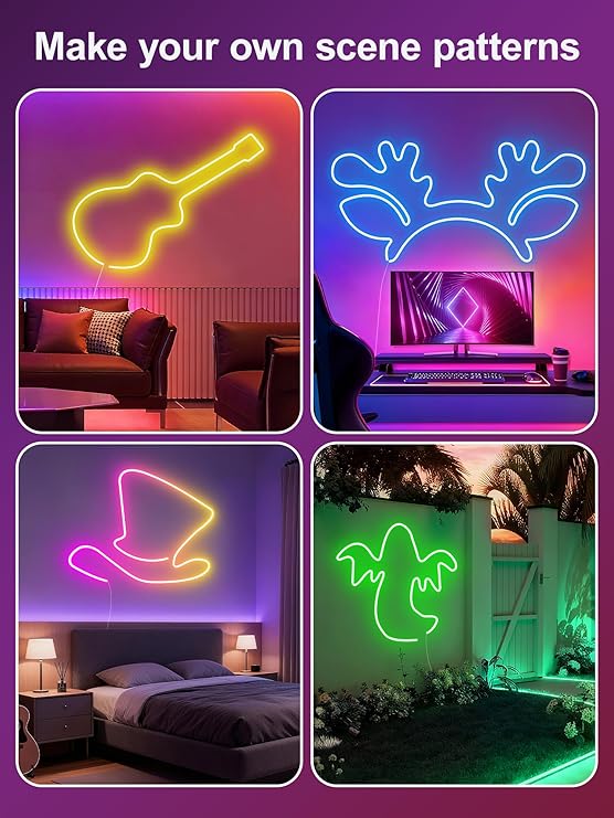 32.8FT RGB Neon Rope Lights App Remote Control Music Sync IP67 Waterproof Flexible Strip