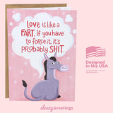 'Love Is Like A Fart' Funny Birthday Card For Him Or Her - Funny Anniversary Cards For Husband Or Wife - Funny Valentine'S Day Card - Love Is Like A Fart Card