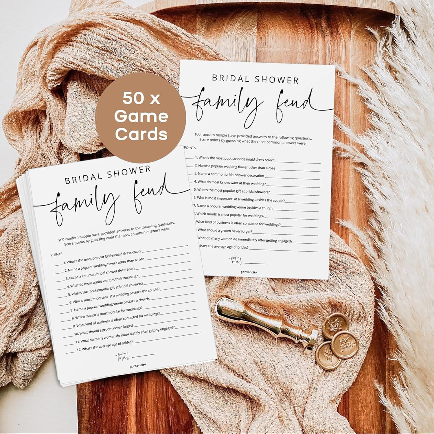 Bridal Shower Games, 50 Bridal Shower Family Feud Game Cards, Wedding Shower Game Activity, 50 Guests, Minimalist