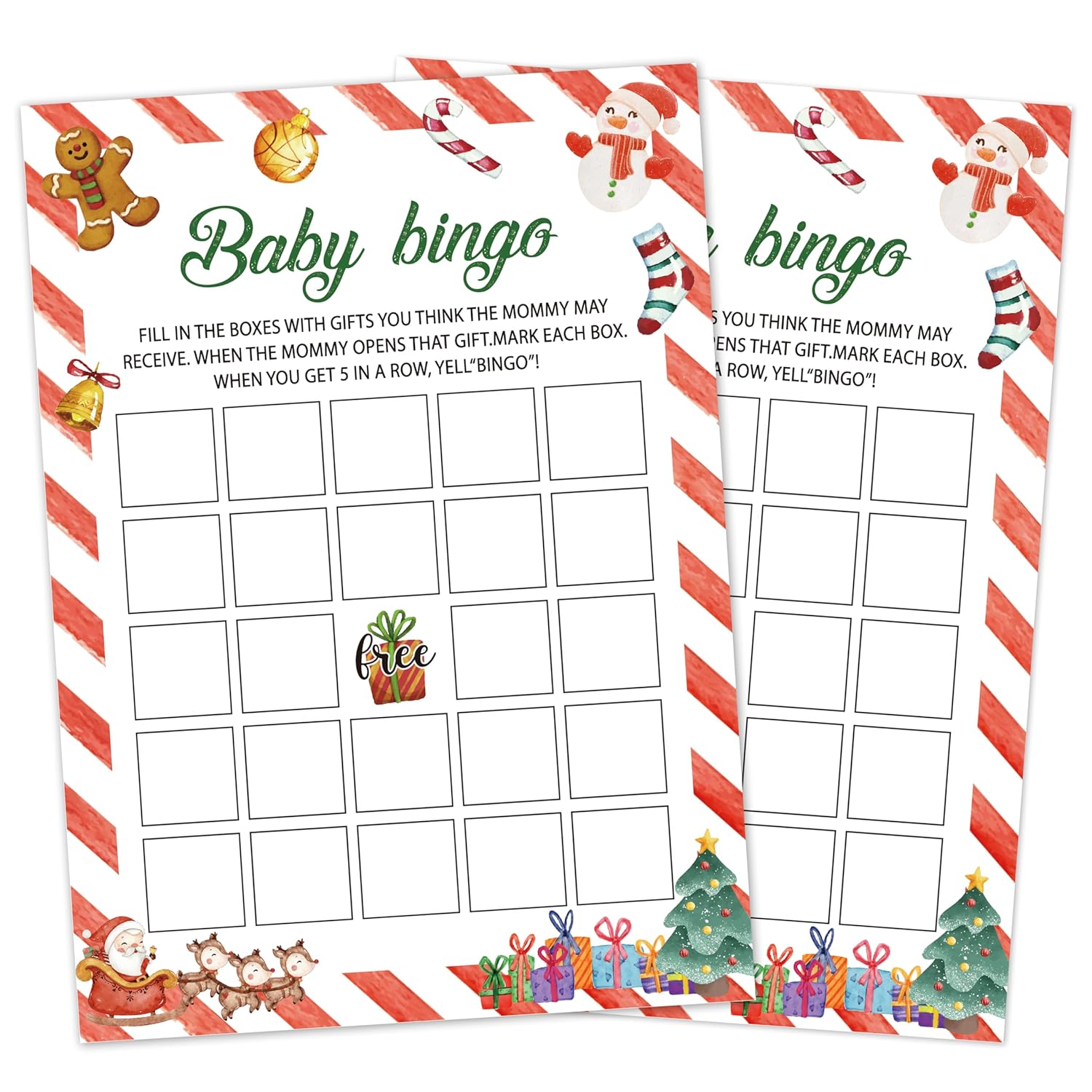 Christmas Baby Shower Games For Boy Girl - Christmas Holiday Gender Reveal Games - Winter Baby Shower Game - 25 Cards (Xmas001)