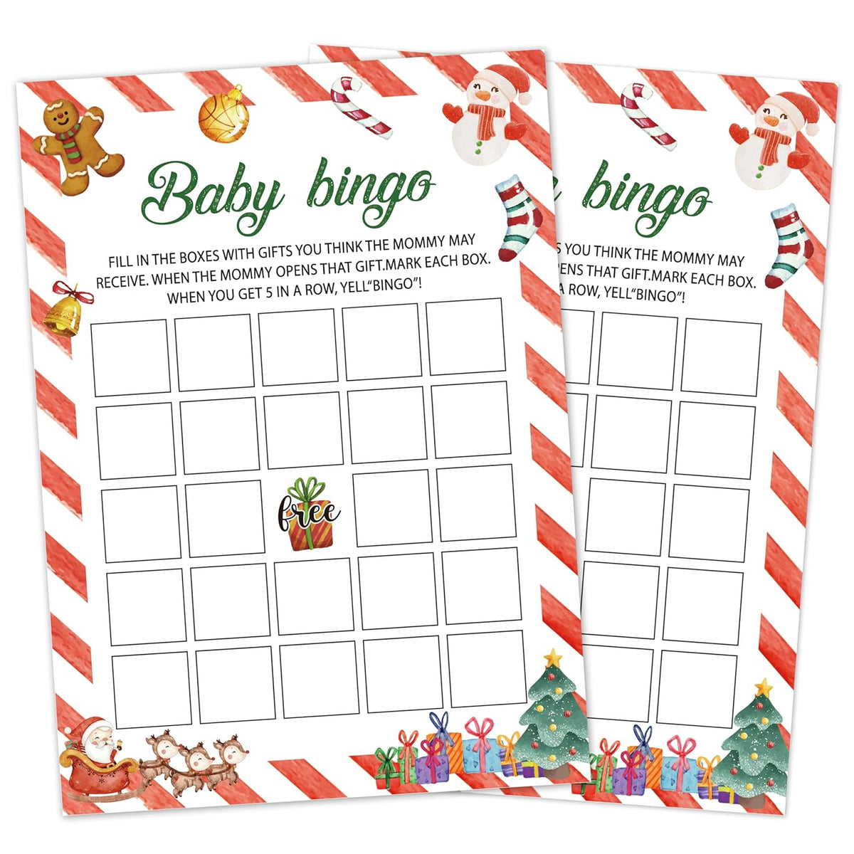 Christmas Baby Shower Games For Boy Girl - Christmas Holiday Gender Reveal Games - Winter Baby Shower Game - 25 Cards (Xmas001)