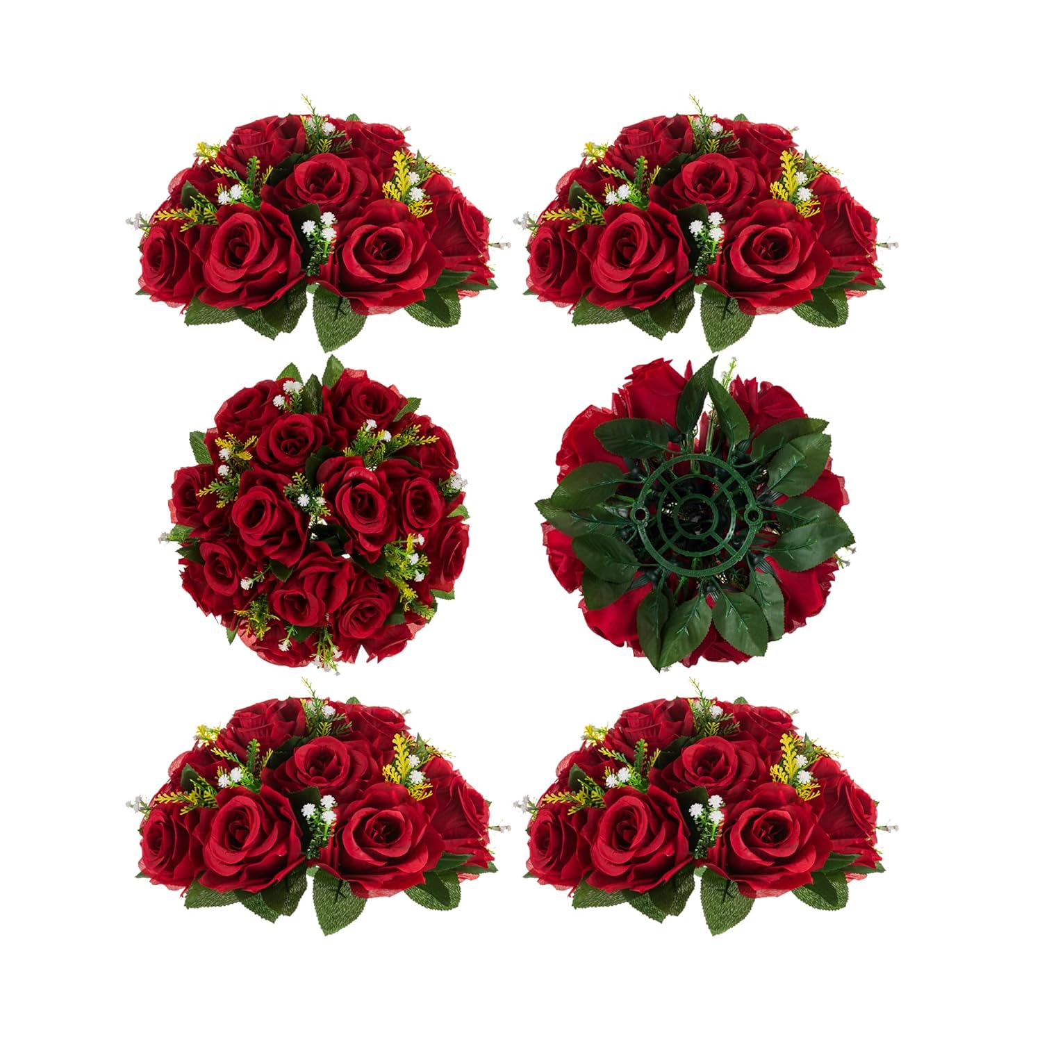 Flower Balls Wedding Rose Centerpieces: 6 Pcs Crimson Fake Flowers Kissing Balls Decor Artificial Floral Arrangements Flower Bouquet Of Roses Home Party Table Diy Decorations