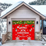 Christmas Garage Door Cover Mural 7X8 Ft - Red Xmas Banner Decorations Outside For Car Garage - Merry Christmas Holiday Banner
