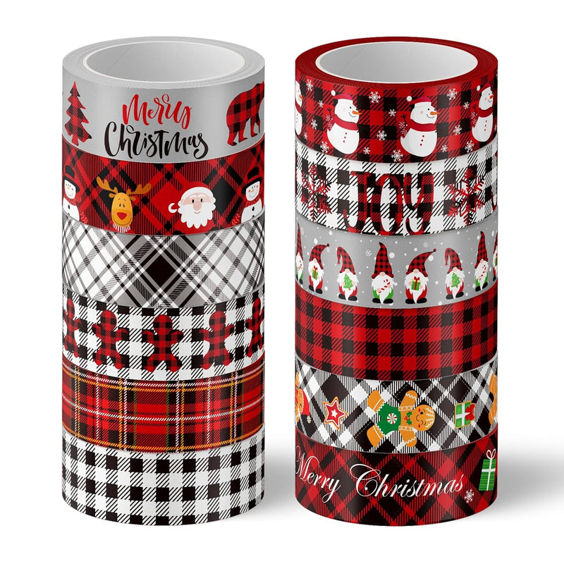 12 Rolls Christmas Washi Tape Black Red Plaid Xmas Washi Masking Tape