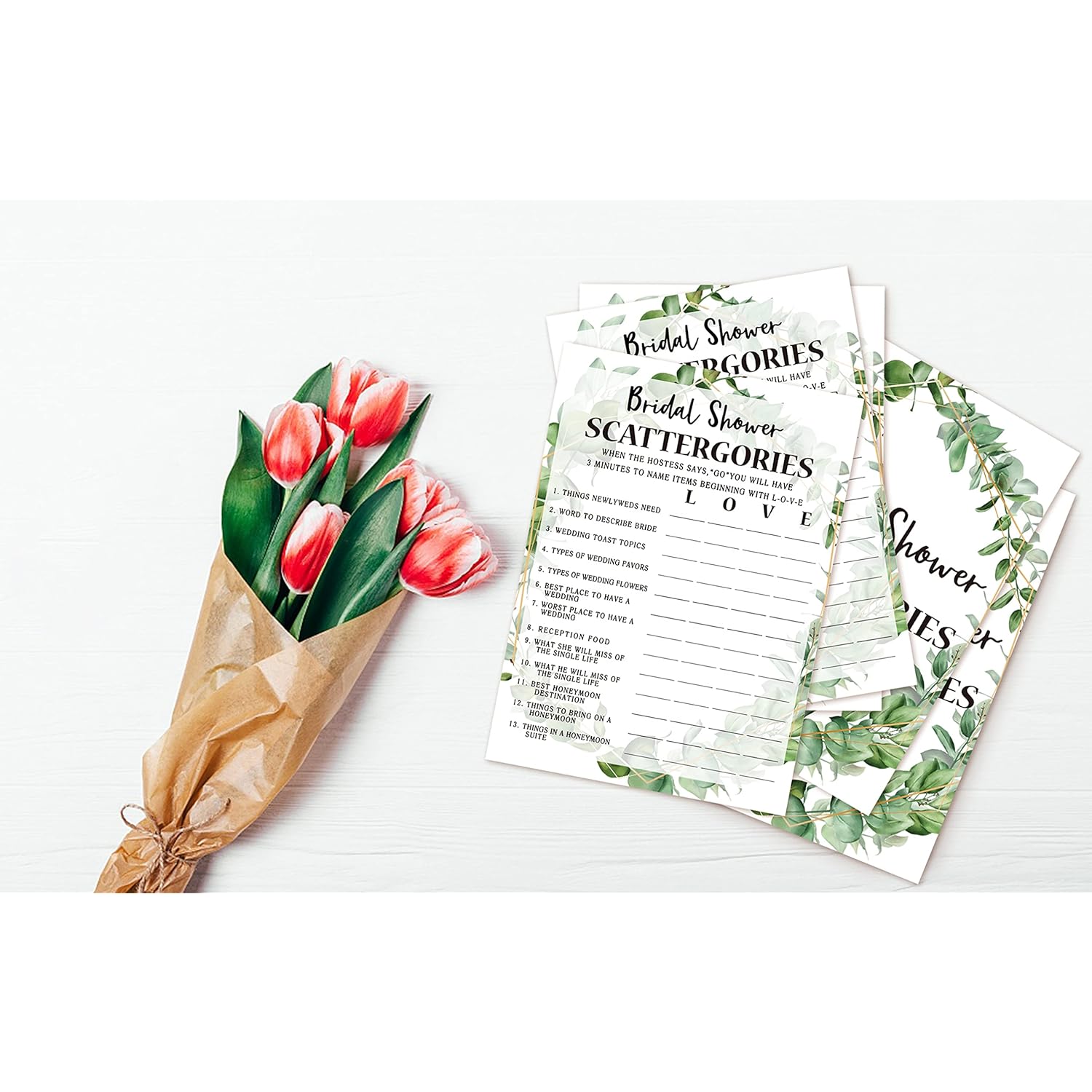 Bridal Shower Game Cards, Bridal Shower Game, Tropical Jungle Theme Engagement Party Cards For Wedding, Set Of 30 Cards(Leaf005)