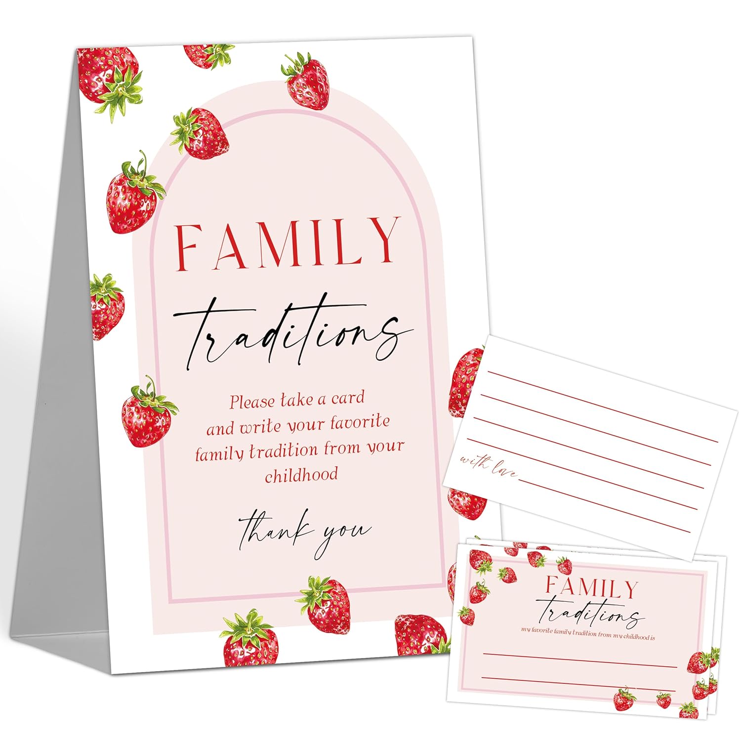 Strawberry Baby Shower Decorations - Family Traditions Baby Shower Games, 1 Sign And 50 Cards, Funny Gender Reveal Games For Strawberry Party Activities Supplies, 50 Guests