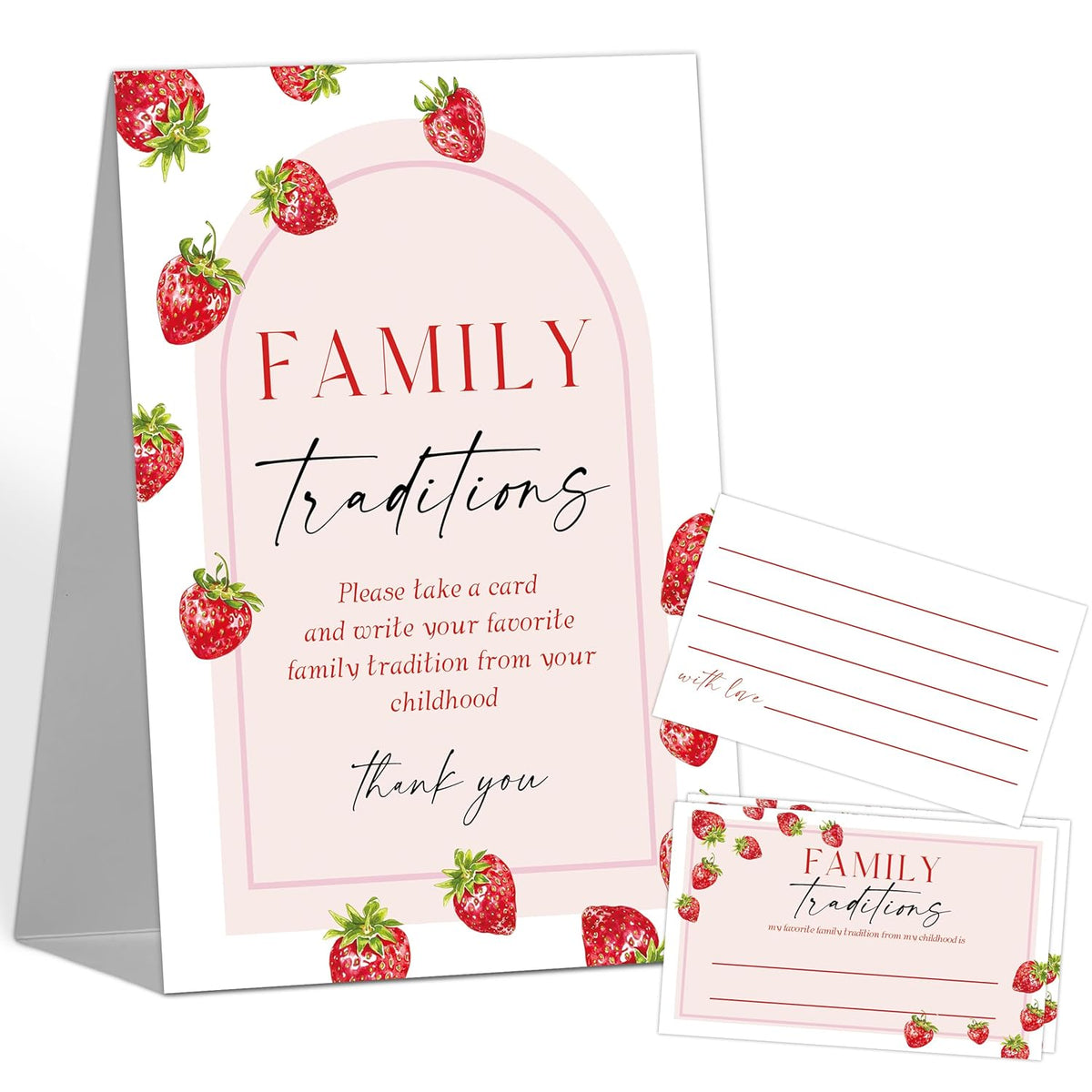 Strawberry Baby Shower Decorations - Family Traditions Baby Shower Games, 1 Sign And 50 Cards, Funny Gender Reveal Games For Strawberry Party Activities Supplies, 50 Guests