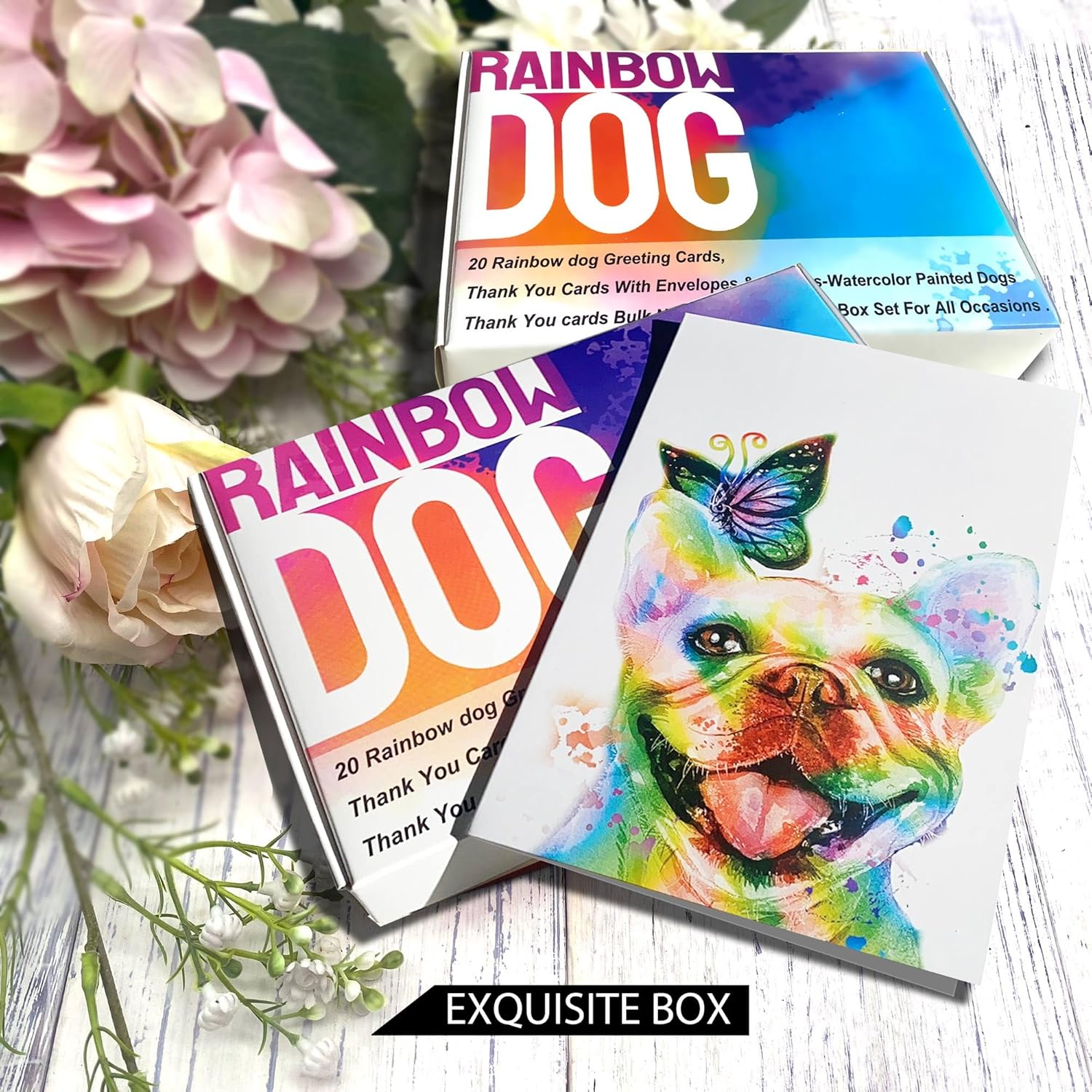 20 Greeting Cards, Rainbow Dog Thank You Cards With Envelopes Watercolor Painted Dogs Thank You Cards Bulk Note Cards Stationery Box Set For All Occasions Birthday Thank You Wedding.