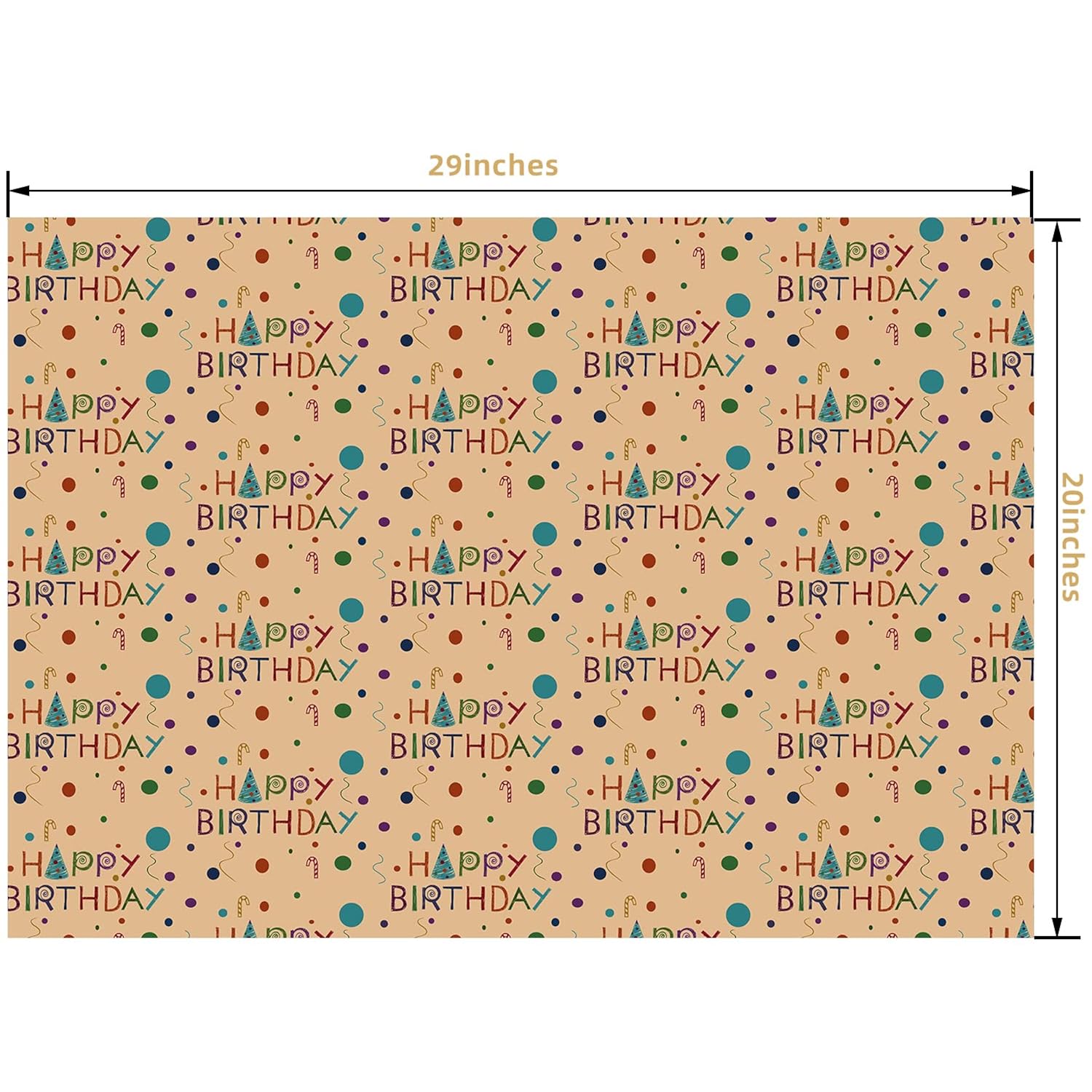 Birthday Wrapping Paper For Kids Girls Women Boys Men,12 Sheets Kraft Brown Recycled Gift Wrapping Paper 4 Styles Of ''Happy Birthday'' Balloon Rainbow Stars Precut 20" X 29" Folded