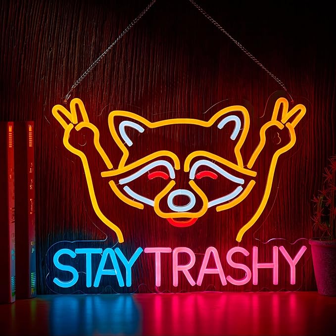 Stay Trashy Raccoon Neon Sign USB Dimmable LED Wall Light for Bar Man Cave Decor