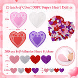 300Pc 10X10" Valentines Day Craft Gift Large Paper Heart Doilies With 100Pc Heart Shaped Doilies Lace Heart Doily Envelopes 200Pc Glitter Foam Heart Stickers For Valentines Day Wedding Party(10 Inch)