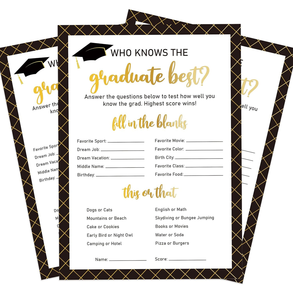 Who Knows The Graduate Best Game-Set Of 30, Graduation Party Cards, How Well Do You Know The Grad, Graduation Party Games, 2025 Party Supplies Decoration-Wktg01