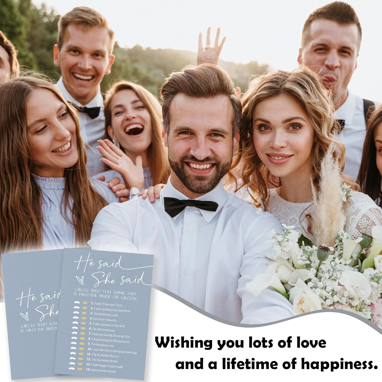 Wedding Shower Games, He Said She Said Game Cards, 30 Wedding Party Game Cards For Couple-To-Be, Newlyweds, Bride & Groom Funny Activities Supplies & Decorations - B08