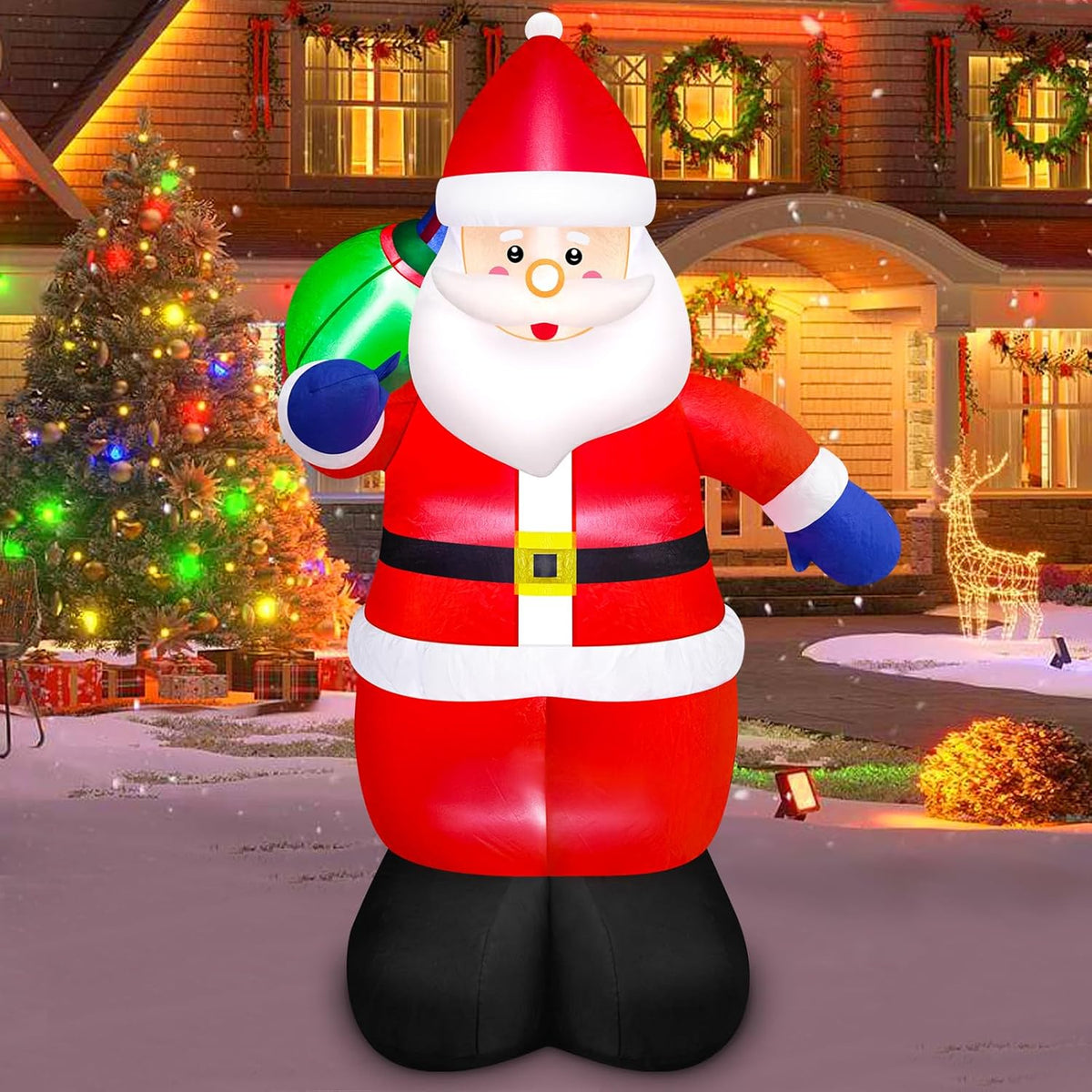 6Ft Christmas Inflatable Santa Outdoor Decorations- Blow Up Santa Claus With Gift Bag Built-In Leds Lighted Decor For Ya