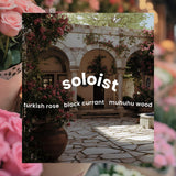 Soloist Scented Candle - Aesthetic Candle For Home, Turkish Rose, Black Current & Wood, Clean Coco Wax Blend, Vegan, Paraben Free, 45-Hour Long Lasting Burn - 8Oz
