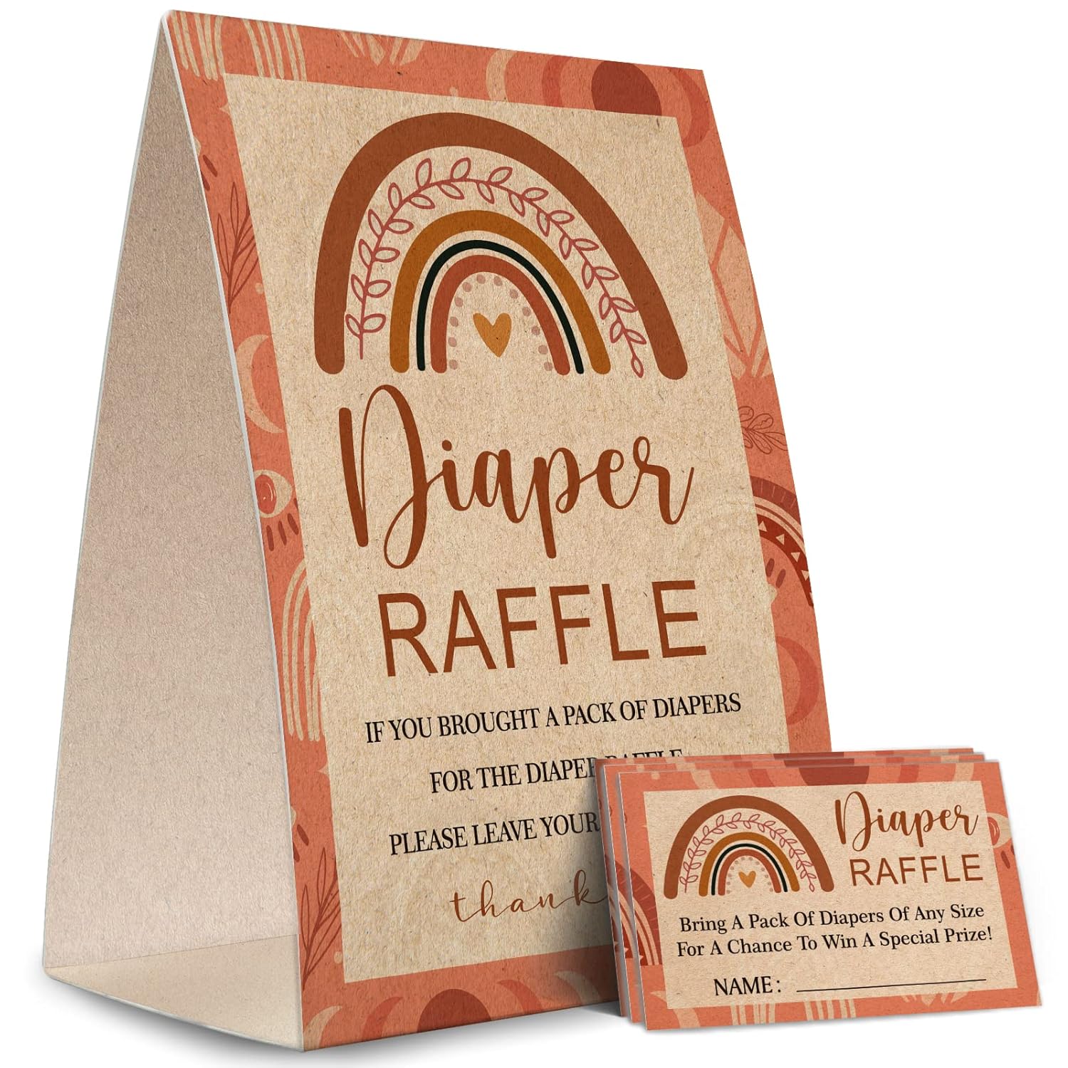 Kraft Paper Diaper Raffle Sign & 50 Guessing Cards - Baby Shower Game Kit - Rustic, Multicolored - Ages 0-36