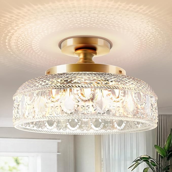 12 Inch Gold Globe Glass Ceiling Light 3 Light Semi Flush Mount Fixture