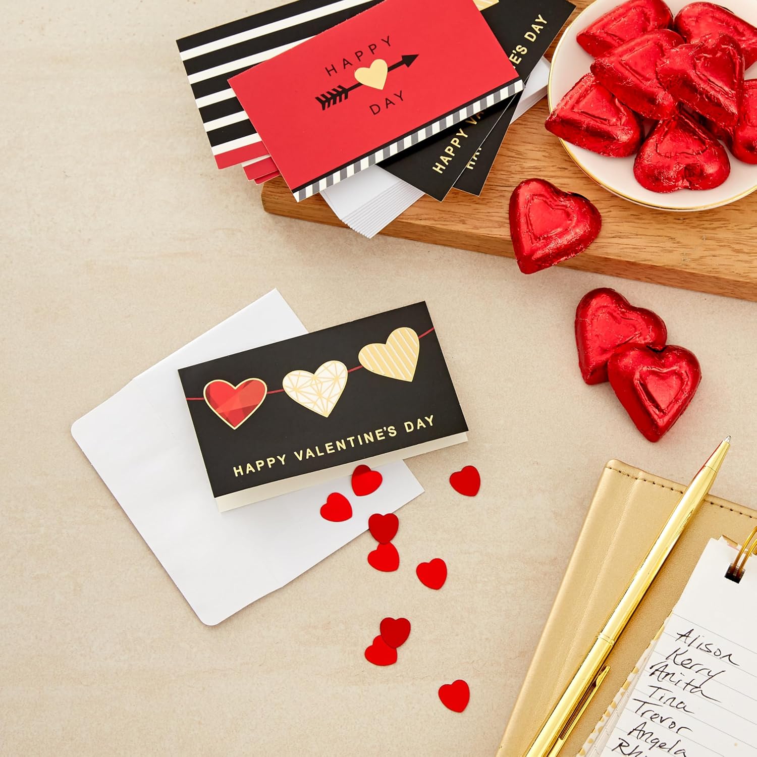 Hallmark Mini Valentines Day Cards Assortment, 18 Cards with Envelopes (Foil Hearts) Galentines Day Cards Pack
