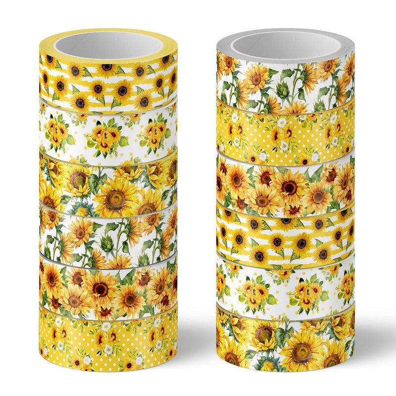 12 Roll Sunflower Washi Tape Summer Sun Flowers Assorted Design Maskin