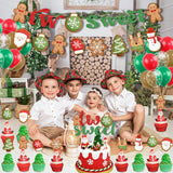 Christmas Gingerbread Man 2Nd Birthday Party Decor, Santa Claus Candy Xmas Ball Two Sweet Banner Snowman Elk Cake Topper Snowflake Latex Balloons For Second Birthday Party Supplies