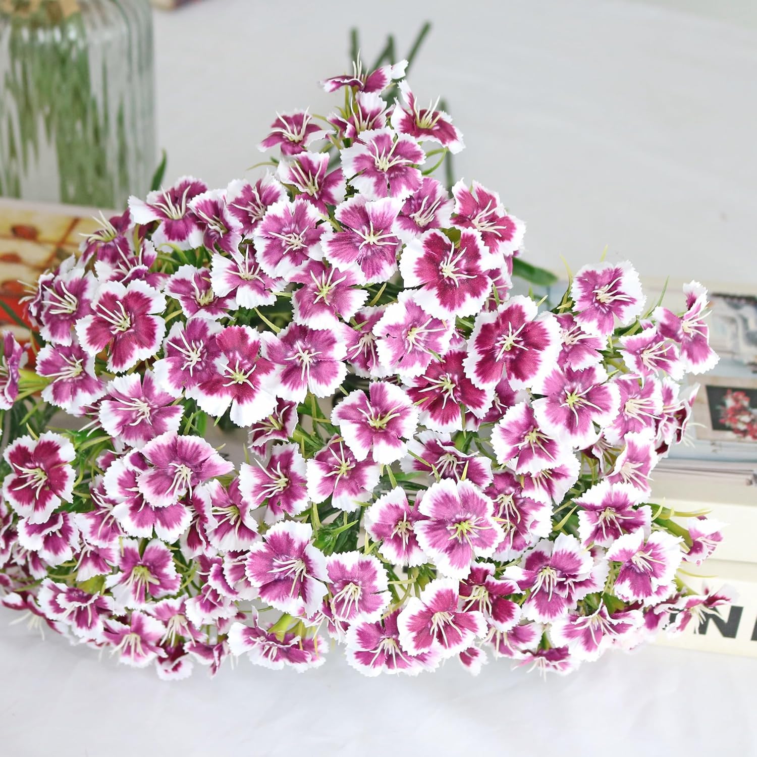 5Pcs Artificial Dianthus Blooms With Stem Silk Flowers For Arrangement Wedding Centerpiece Party Home Kitchen Decor (Purple)