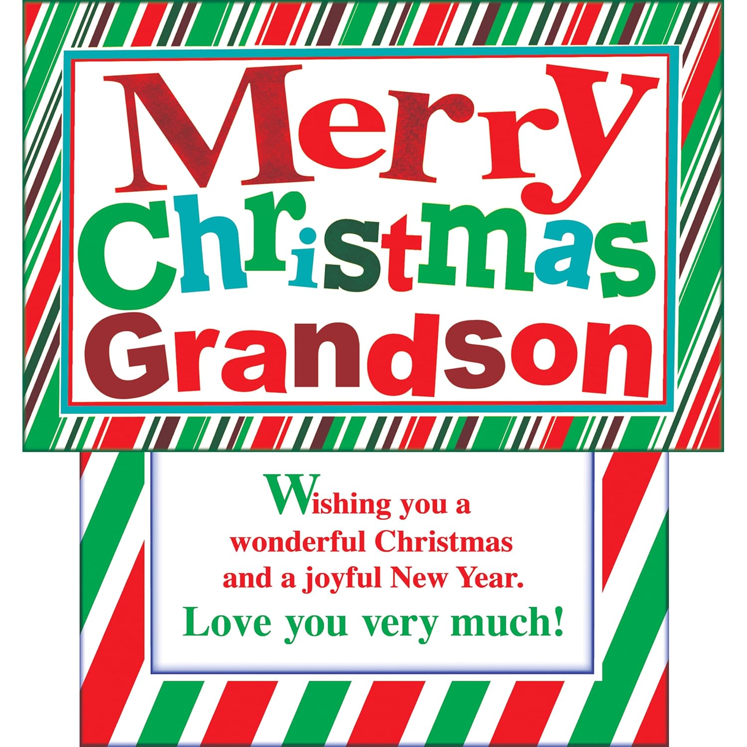 Grandson Christmas Card - Made In Chicago - Large Card Opens To 10" X 7.75" - Ultra Colorful Design - Premium Envelope Included & Shipped In Sturdy Mailer 1002