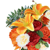 Artificial Cemetery Flower With Vase For Headstone, Outdoor Grave Decoration?Florist-Arranged Memorial Bouquet:Orange Rose And White Mum Mix,Easy Fit