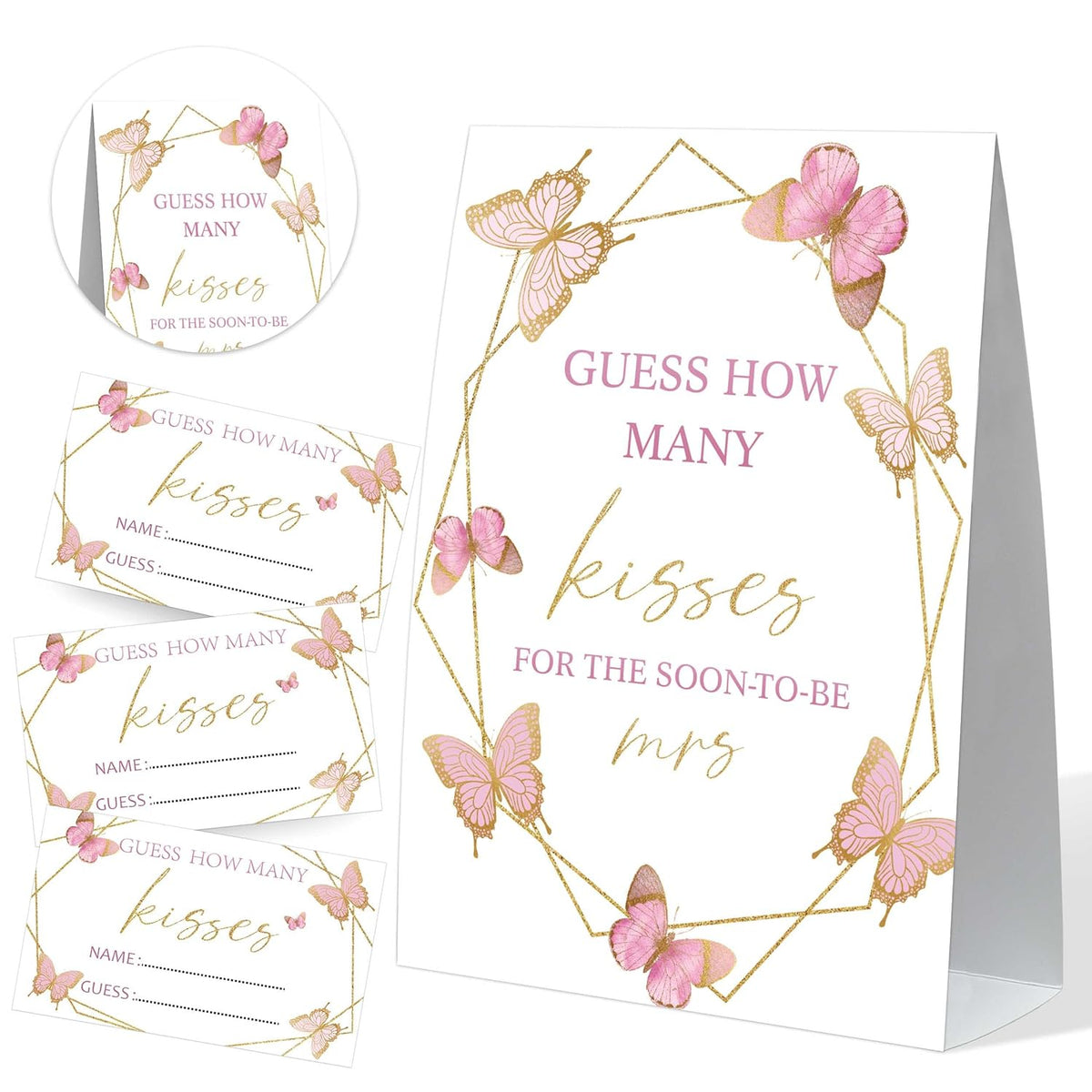 How Many Kisses Bridal Shower Game, Butterfly Bridal Shower Sign And 50 Cards, Bridal Games For Showers, Engagement Party Games, Wedding Shower Decor, Bridal Shower Gifts For Couples,2