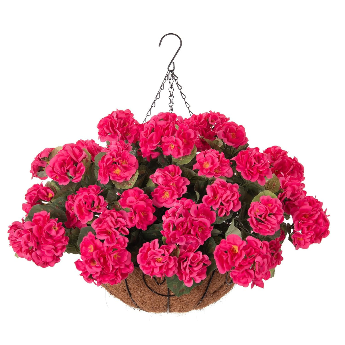 Geraniums Artificial Flowers Hanging Basket For Outdoors Outside Spring Decoration, 8 Bundles Silk Flowers Fake Plants Look Real Uv Resistant For Porch Home Patio Balcony Yard, Hotpink