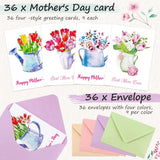 36 Sets Mother'S Day Card Bulk 4 X 5.5 Inch Assorted Floral Cards And Envelopes Small Note Cards Loving Greeting Wish Cards Blank Notecards For Mother'S Words
