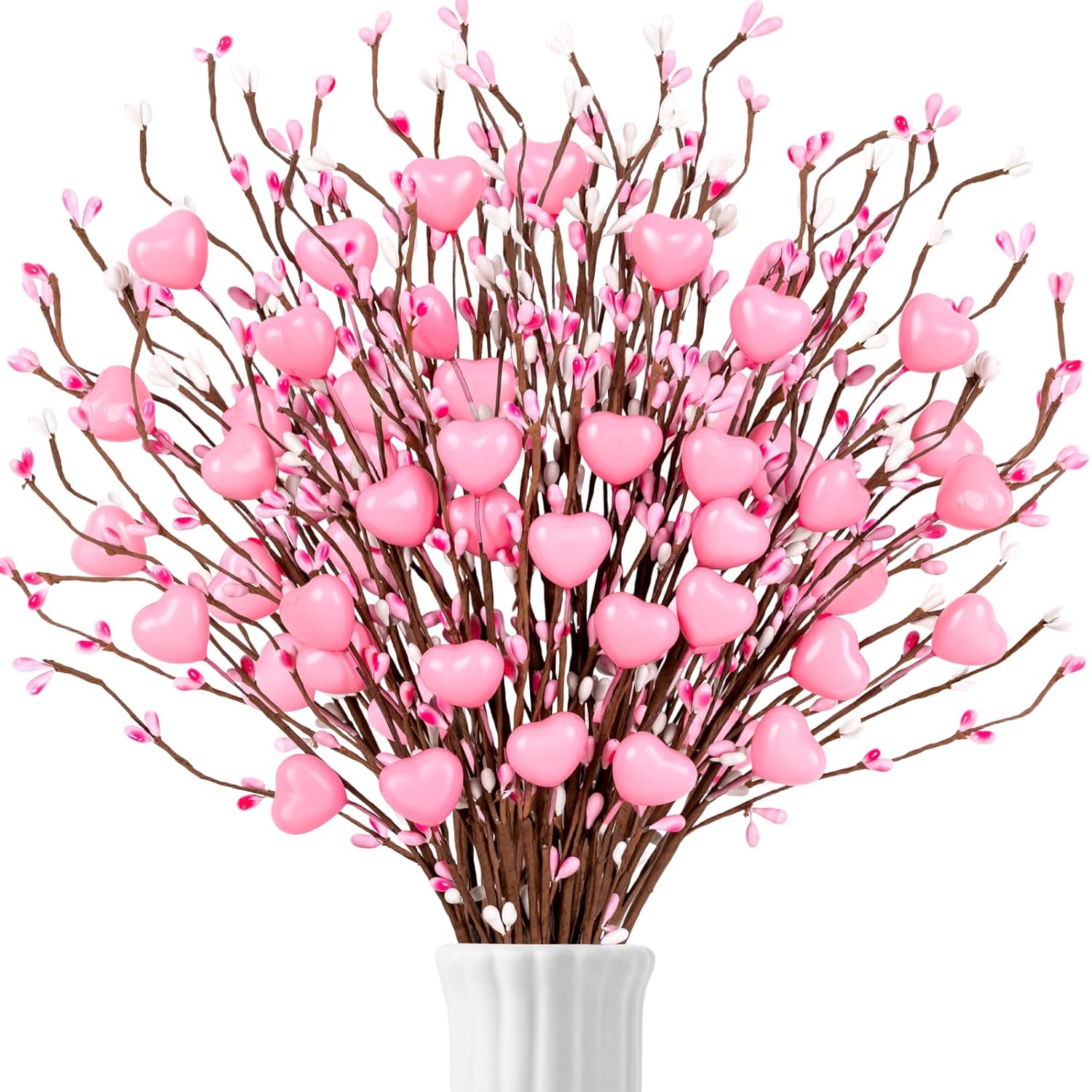 26Pcs Valentines Decorations Pink Heart Picks - Valentine Artificial Berry Stems Decor For Home Vase Table Centerpiece