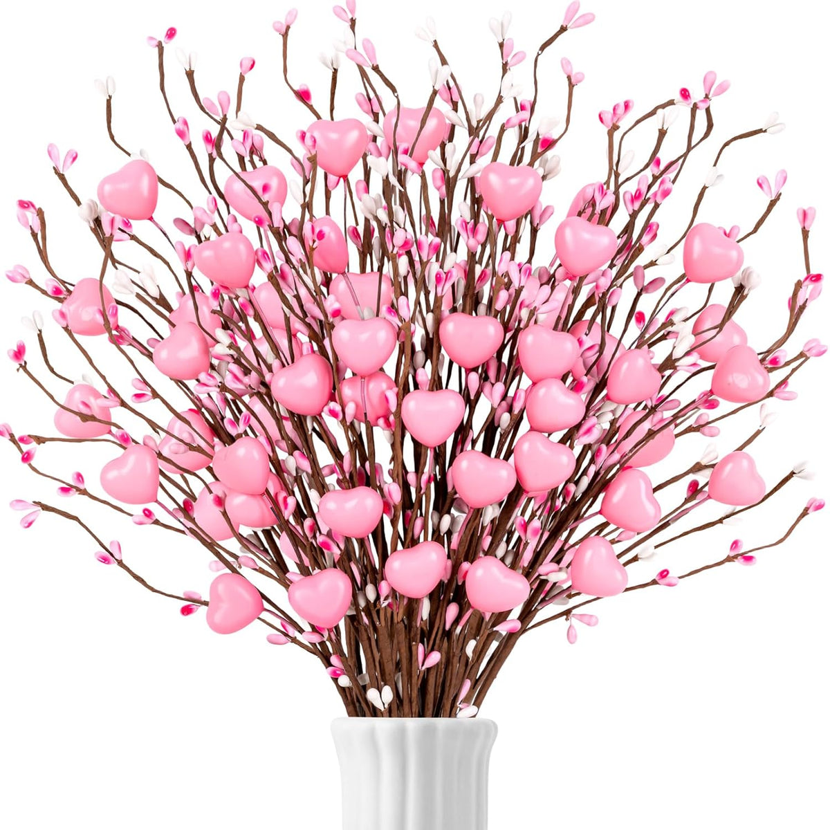 26Pcs Valentines Decorations Pink Heart Picks - Valentine Artificial Berry Stems Decor For Home Vase Table Centerpiece