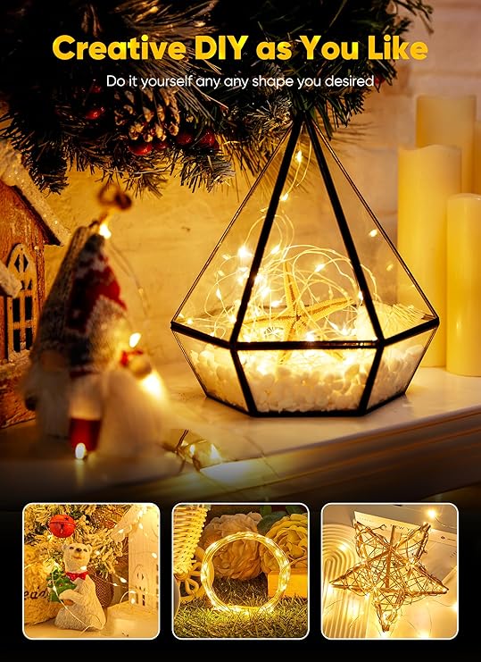 33FT 100 LED Battery Operated Fairy Lights Warm White Waterproof Silver Wire Firefly String Lights for Bedroom Wedding Christmas Decor