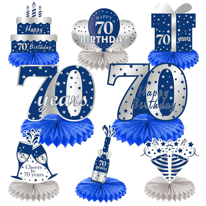 8Pcs 70Th Birthday Decorations Honeycomb Centerpieces For Men, Blue Si