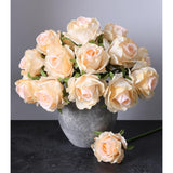 18Pcs Champagne Roses Artificial Flowers, Fake Roses Silk Flowers With Stems Realistic Bouquet For Valentine'S Day Wedding Party Home Decoration Diy Centerpiece Floral Romantic Gifts