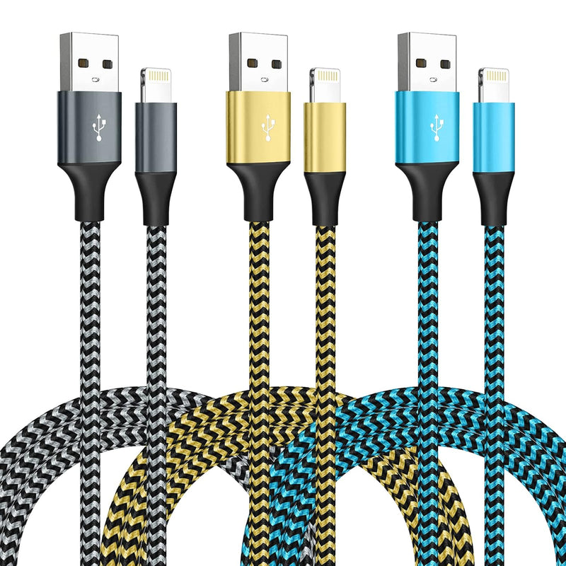 3 Pack 6FT MFi Certified Lightning Cable, Fast Charging Nylon Cord for iPhone/iPad