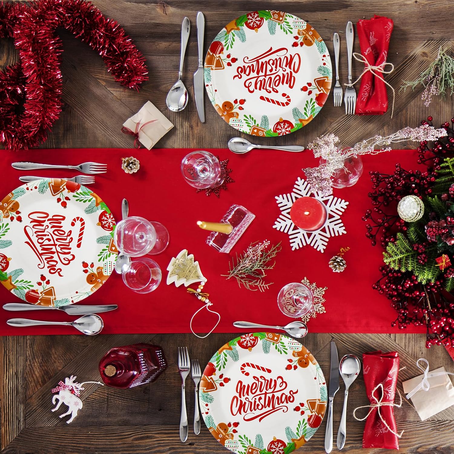 7 Inch Christmas Party Paper Plates Disposable 50 Pcs Merry Christmas Holiday Dinner Plates Dessert Plates Party Decorations