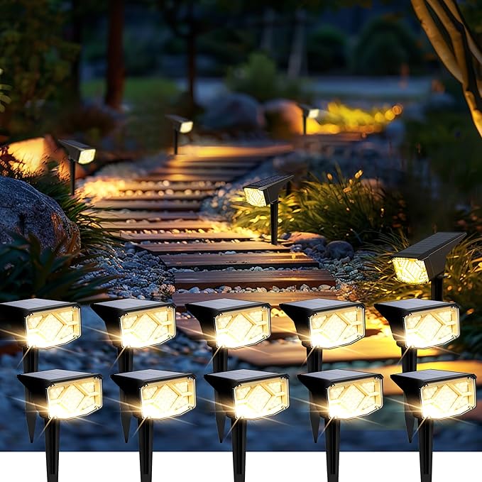 10 Pack Solar Spot Lights IP65 Waterproof Warm White Landscape Flood Lights