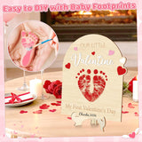 Baby'S First Valentine'S Day Diy Footprint Art Card, Our Little Valentine Wood Sign Milestone Keepsake Ornaments For Baby Shower Newborn Photoshoot Prop (Word)